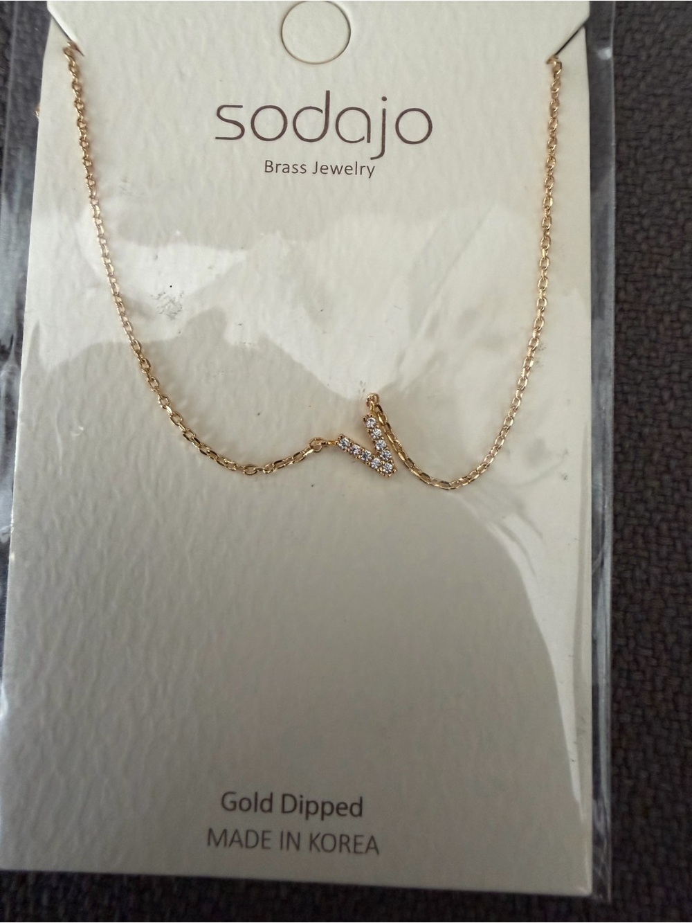 Sodajo Gold V Initial Necklace - Gold with Pavé Crystals